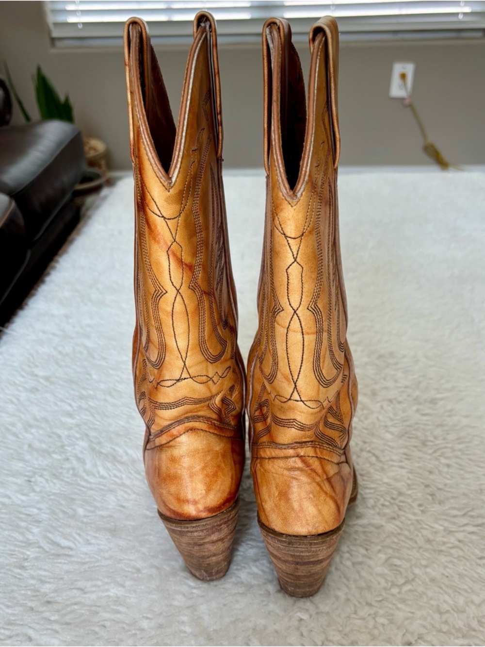 Miss Capezio Vintage Cognac Marble Leather Women’s Western Cowboys boots 5.5 M - Picture 4 of 16